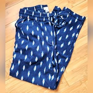 J. Crew Linen Ikat Drawstring Pants, size 2, blue